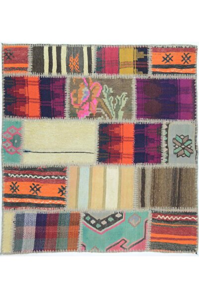 Handmade Patchwork El Dokuma Yün Kilim Karışık Renkli 102x103 cm (1.05 m²)