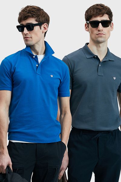 Lufian Με λογότυπο Βαμβακερό Comfort Fit Κουμπί γιακά Polo 2'li Μπλουζάκια Ανδρικό T SHIRT 111040206S2