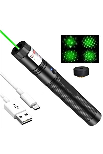newnet Metal Kasa Yüksek Kaliteli Yeşil Lazer İşaretçi Usb Şarjlı 5 Km Menzilli Laser Pointer