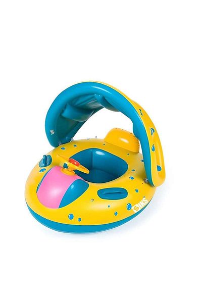 SIKS Swimming Ring For Children And Babies, Inflatable, With Steering Wheel And Removable Canopy