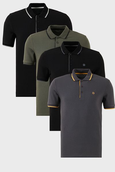 Buratti Cotton Slim Fit Stripe Detailed Buttoned Polo Collar 4 Pack t Shirt Men's t Shirt 5902118 S4