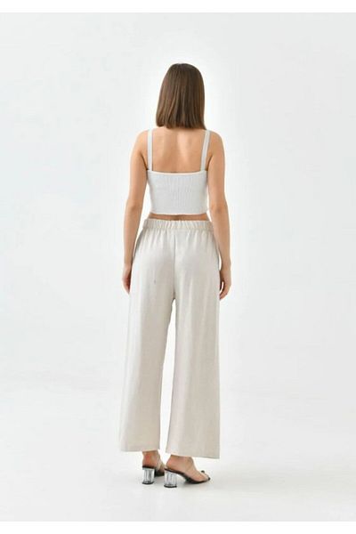Fresh&Moda Women's Linen Elastic Waist Comfortable Wide Leg Trousers
