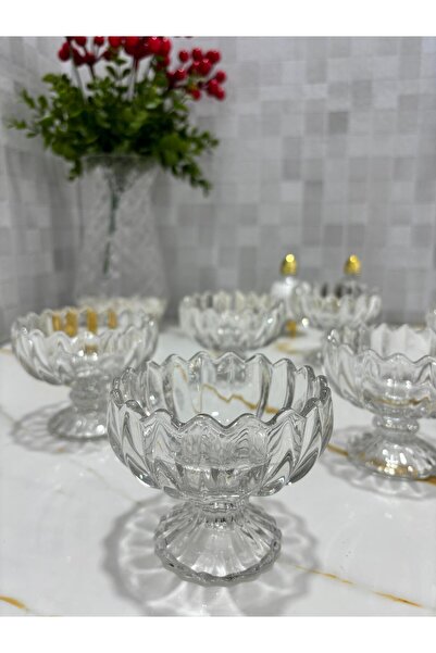 SOFRA STİL 6'lı Cam Şeffaf Çerezlik, Lokumluk Ayaklı Kase