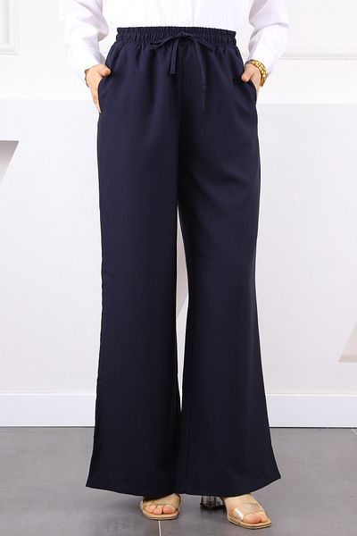 İmajButik Παντελόνι Palazzo με ελαστική μέση Navy Blue