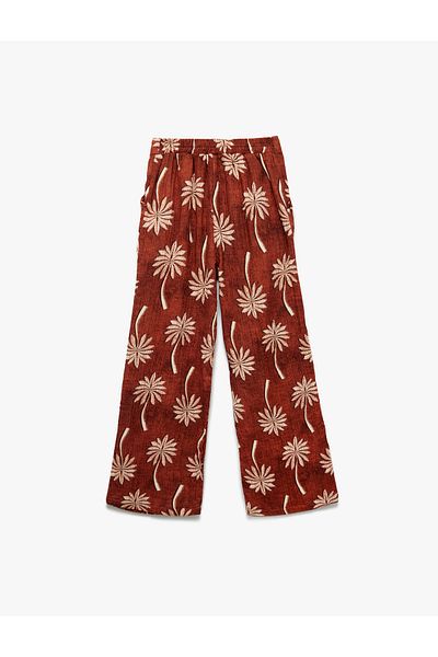 Koton Cotton Loose Fit Patterned Wide Leg Trousers
