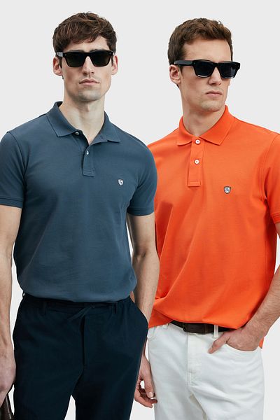 Lufian Με λογότυπο Βαμβακερό Comfort Fit Κουμπί γιακά Polo 2'li Μπλουζάκια Ανδρικό T SHIRT 111040206S2