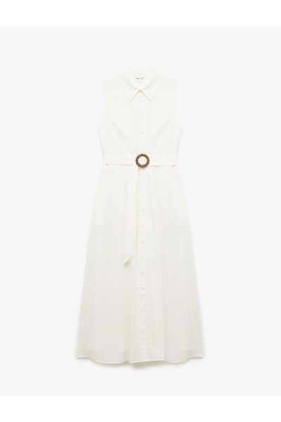 Koton X Melis Ağazat - Αμάνικο μακρύ πουκάμισο φόρεμα με βαμβακερή επένδυση και λεπτομέρεια τσέπης