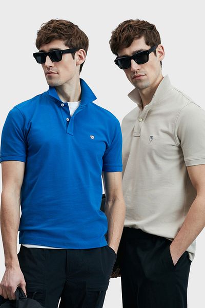 Lufian Με λογότυπο Βαμβακερό Comfort Fit Κουμπί γιακά Polo 2'li Μπλουζάκια Ανδρικό T SHIRT 111040206S2