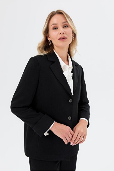 accort Katlama Kol Detay Büyük Beden Ceket-SİYAH