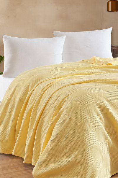 Eponj Home Battal Boy 100% Cotton Pique Cover 240X230 cm – Tile Patterned Yellow – Weave Series