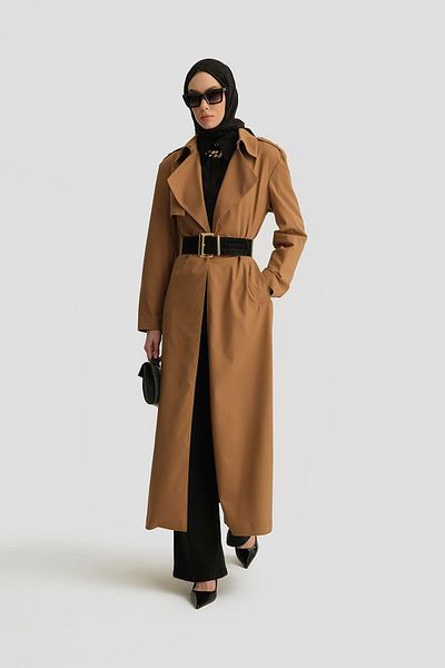 Armine Double Collar Waist Belted Overcoat 25Y8207 Camel