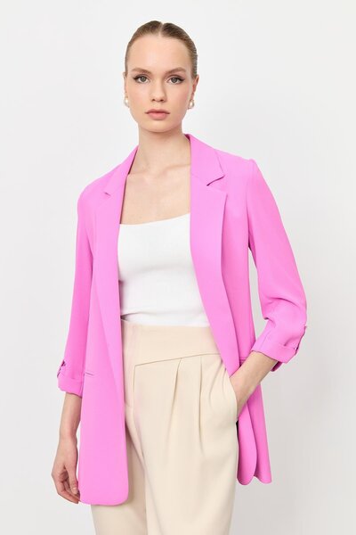 accort Kolu Düğme Detaylı Ceket-PEMBE