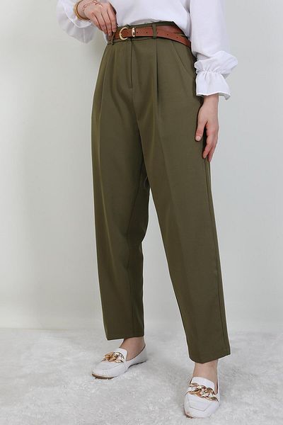 GİYZAMİLA Belted Pencil Pants Khaki
