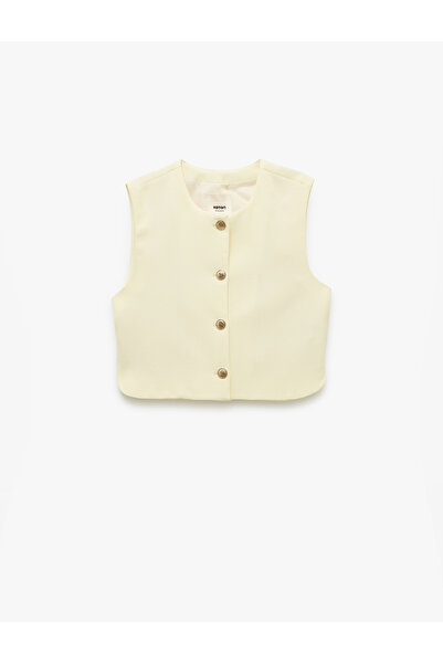 Koton Crepe Fabric Sleeveless Buttoned Crew Neck Crop Vest