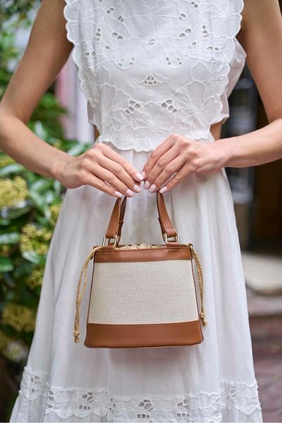 Madamra Canvas-Tan Women's Bohemian Style Bucket Hand and Shoulder Bag