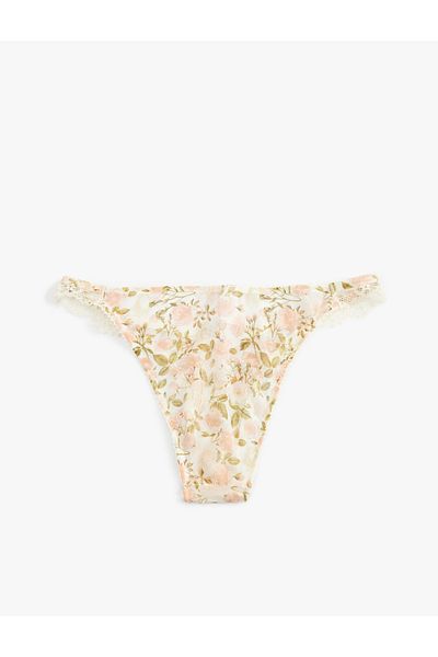 Koton Transparent Lace Detailed Tulle Floral Brazilian Panties