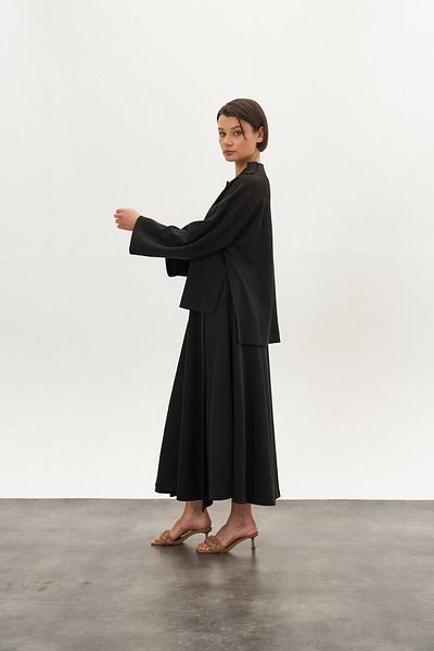 Mevra Double Breasted Modal Skirt Black