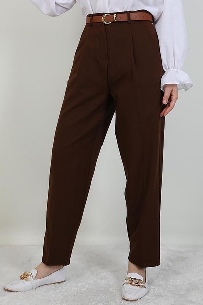 GİYZAMİLA Belted Pencil Pants Brown