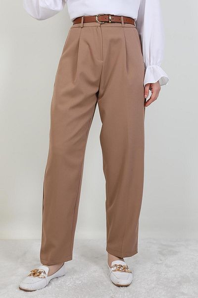 GİYZAMİLA Belted Pencil Pants Milk Coffee