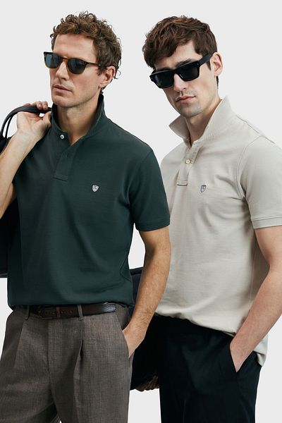 Lufian Με λογότυπο Βαμβακερό Comfort Fit Κουμπί γιακά Polo 2'li Μπλουζάκια Ανδρικό T SHIRT 111040206S2
