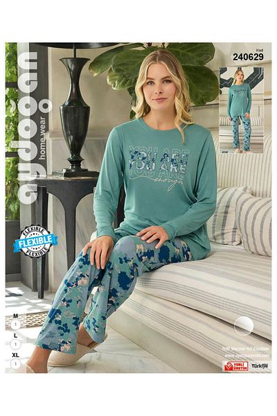 Aydoğan Women's Viscose Long-Sleeved Green Pajamas Set 240629