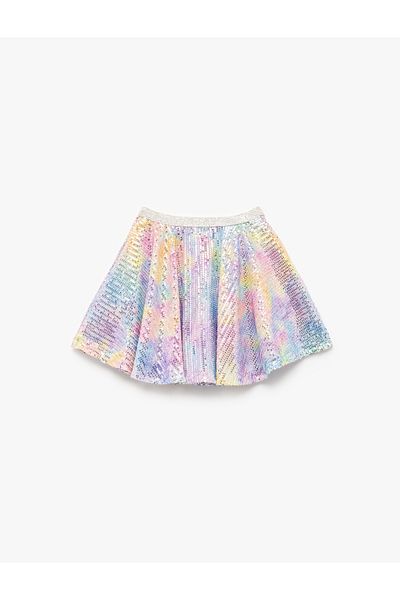 Koton Sequin Sequined Elastic Waist Relaxed Cut Flared Mini Skirt
