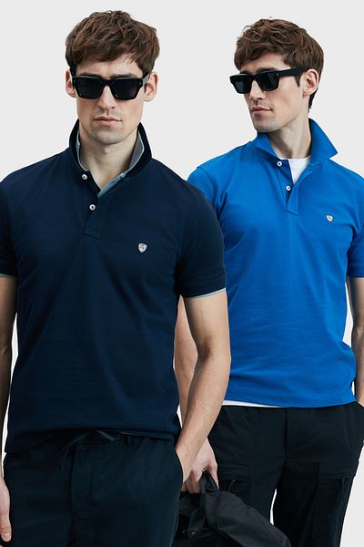 Lufian Με λογότυπο Βαμβακερό Comfort Fit Κουμπί γιακά Polo 2'li Μπλουζάκια Ανδρικό T SHIRT 111040206S2