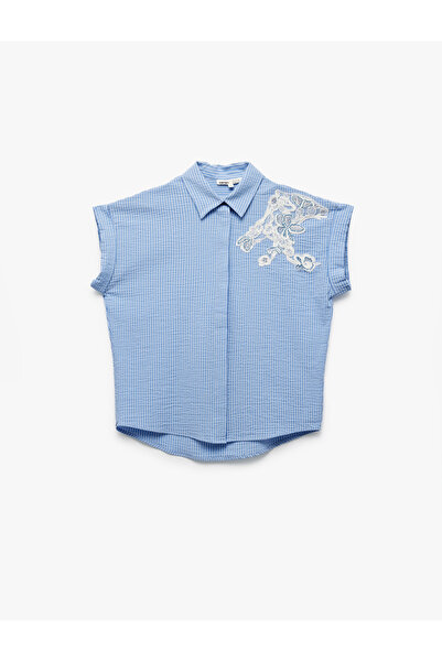 Koton Κλασικό Γιακά Φλοράλ Ραφή Λεπτομέρειες Αμάνικο πουκάμισο