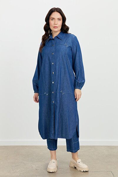 accort Büyük Beden Düğme Detay Kot Giy-Çık-LACI