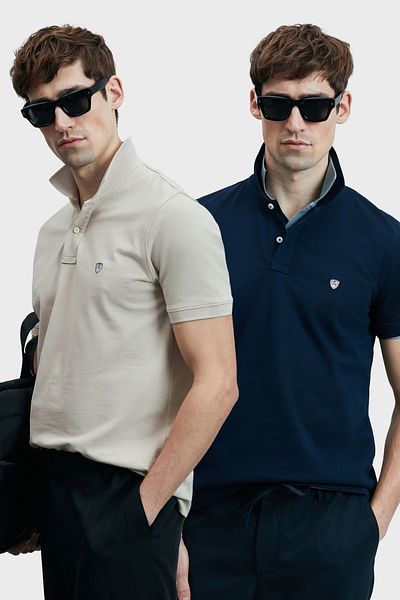 Lufian Με λογότυπο Βαμβακερό Comfort Fit Κουμπί γιακά Polo 2'li Μπλουζάκια Ανδρικό T SHIRT 111040206S2