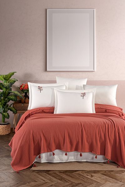 Marka Newhome Double Fringed Hand Embroidered 100% Cotton Luxury Pique Set Tile