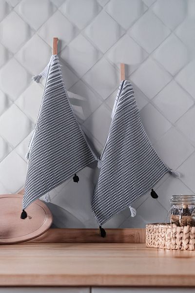 Akaystore Velona Pompom 2-Piece Kitchen Towel 40 X 60 cm Drying Cloth 100% Cotton