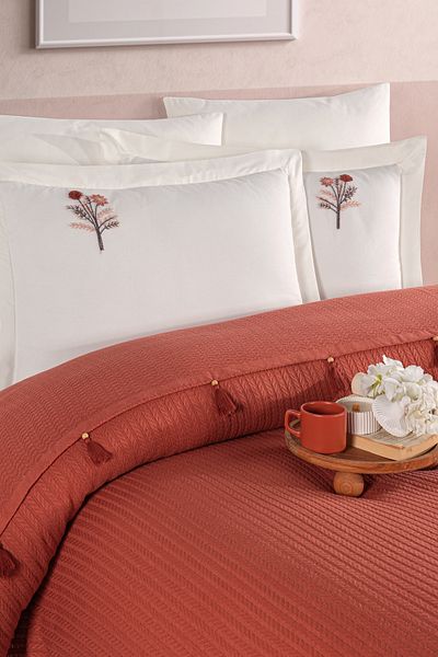 Marka Newhome Double Fringed Hand Embroidered 100% Cotton Luxury Pique Set Tile