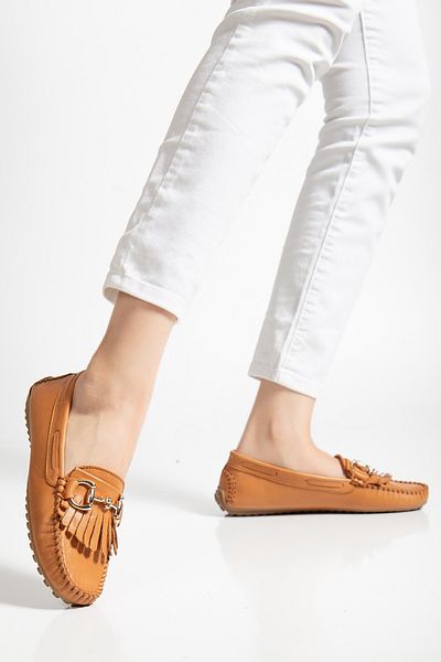 ANALİN SHOES Дамски класически мокасини с катарама от естествена кожа, кафяви