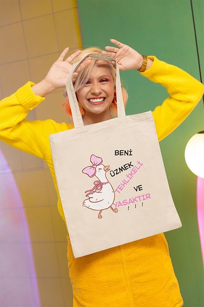 qoeuyl boutique It's Dangerous and Forbidden to Hurt Me Printed Fun Gift Beige 100% Cotton Raw Cloth Beige Bag