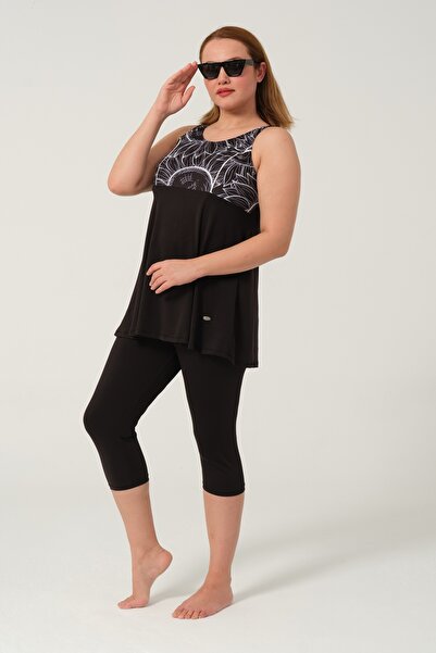 TESMAY Plus Size Semi-Covered Swimsuit with Suspender Tights 2528-25 White