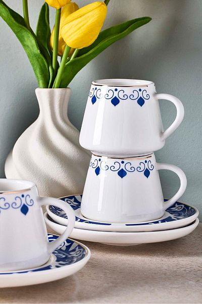 Perotti Blue Ege 6 Person Porcelain Coffee Cup Set