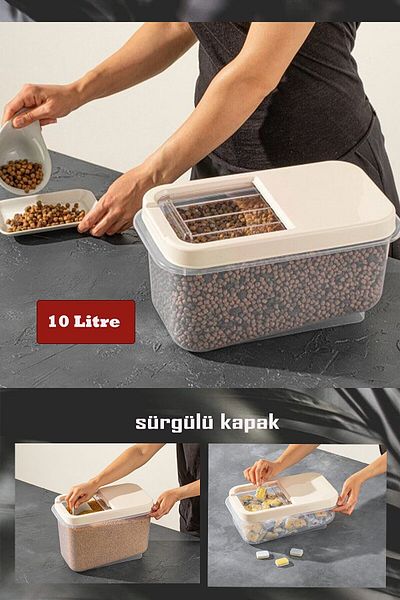 Toptan Bulurum 10 LT Food Pulses Flour Sugar Storage Container with Sliding Lid