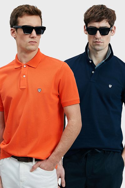 Lufian Με λογότυπο Βαμβακερό Comfort Fit Κουμπί γιακά Polo 2'li Μπλουζάκια Ανδρικό T SHIRT 111040206S2
