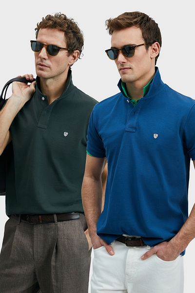 Lufian Με λογότυπο Βαμβακερό Comfort Fit Κουμπί γιακά Polo 2'li Μπλουζάκια Ανδρικό T SHIRT 111040206S2