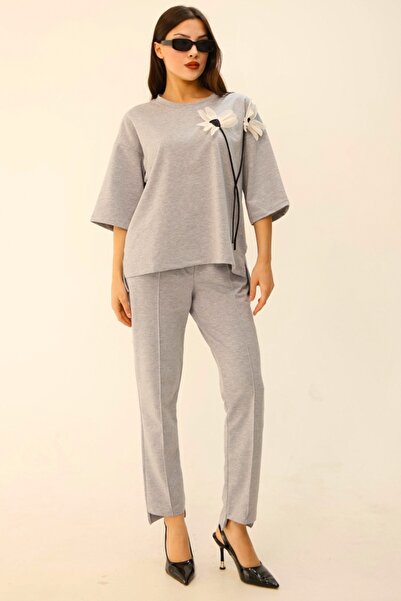 FashionForYou Casual κοστούμι TEXA, ασύμμετρο παντελόνι με μπλουζάκι και ανάγ...