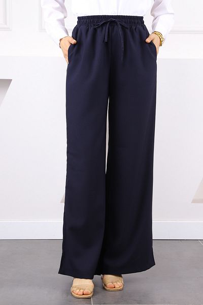 İmajButik Παντελόνι Palazzo με ελαστική μέση Navy Blue