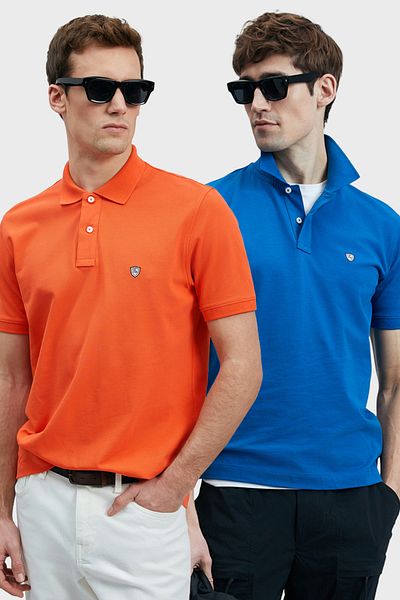 Lufian Με λογότυπο Βαμβακερό Comfort Fit Κουμπί γιακά Polo 2'li Μπλουζάκια Ανδρικό T SHIRT 111040206S2