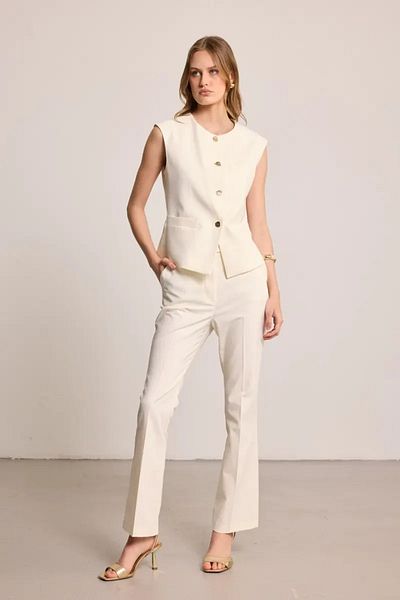 Gusto Linen Blend Long Vest - Ecru