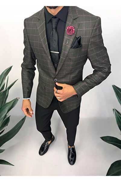 dehaine Men's slim fit checked jacket, 784, khaki