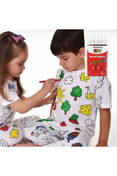 e-çocuk Set pijamale pentru copii cu mâneci scurte, colorabile, cu pix personalizat 012X
