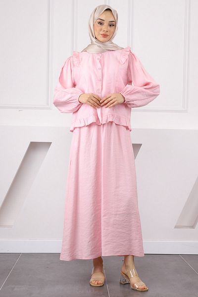 İmajButik Pink Shirt Skirt Suit