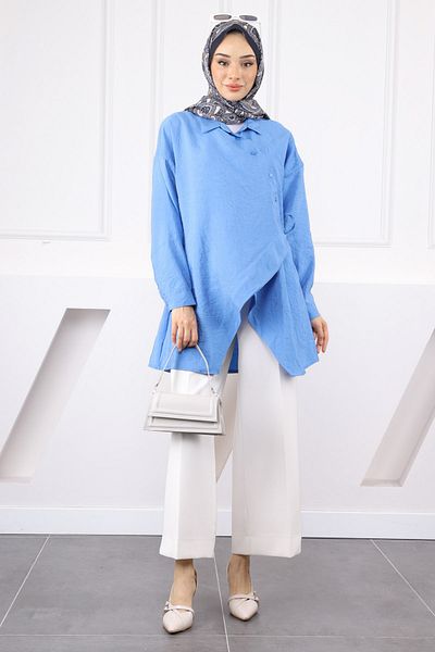 İmajButik Μπλε πλαϊνό δεμένο μοντάλ τουνίκ