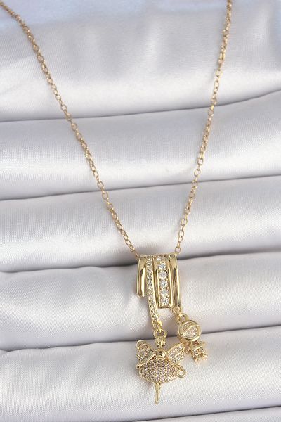 Skygo 316L Steel Gold Color Zircon Stone Dangle Angel Figure Charm Women's Necklace - Tj-Bko10099