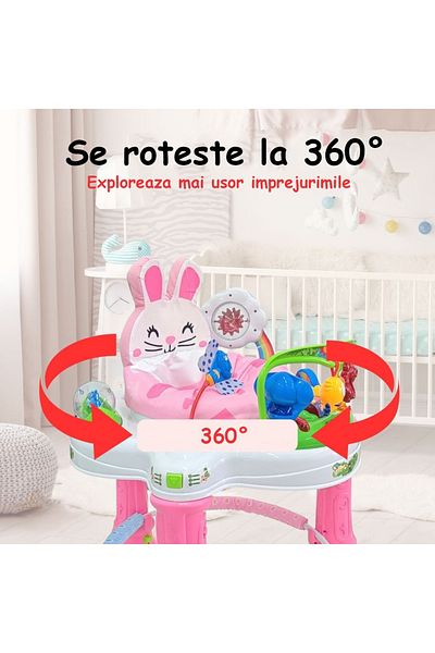 WePro Store Baby Activity Center and Walker – 360 Rotation, Sounds, Lights, Bunny Design, for Babies 6M+